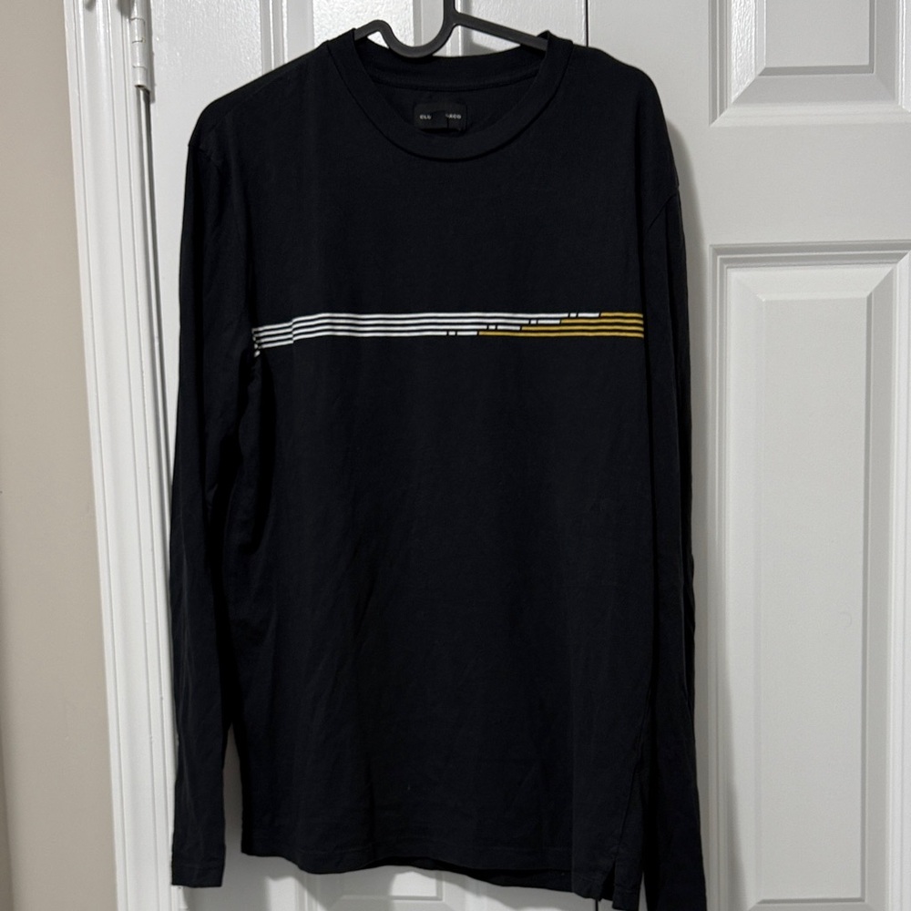 Club Monaco Black Long Sleeve Tee with Striped Detail